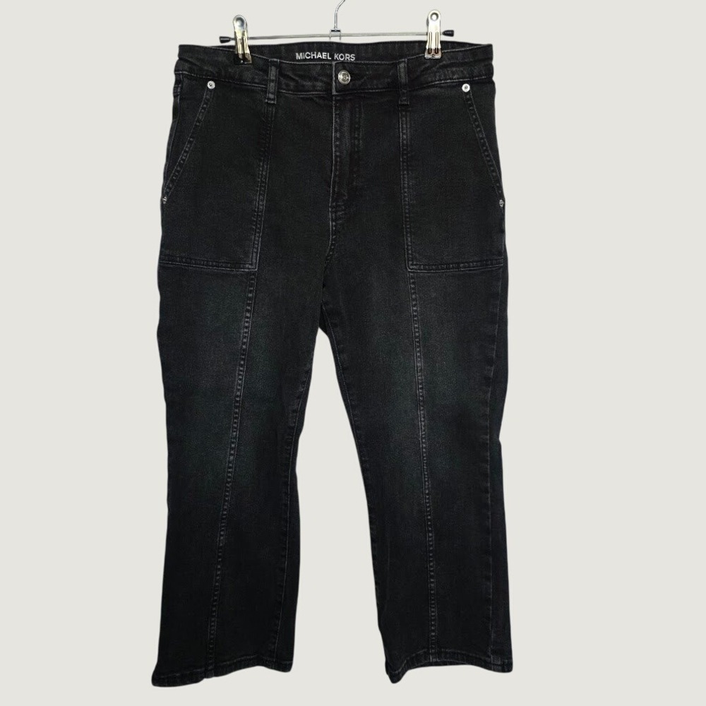 Michael Kors Cropped Jeans Womens 12P Black Excellent Seamed Patch Pocket